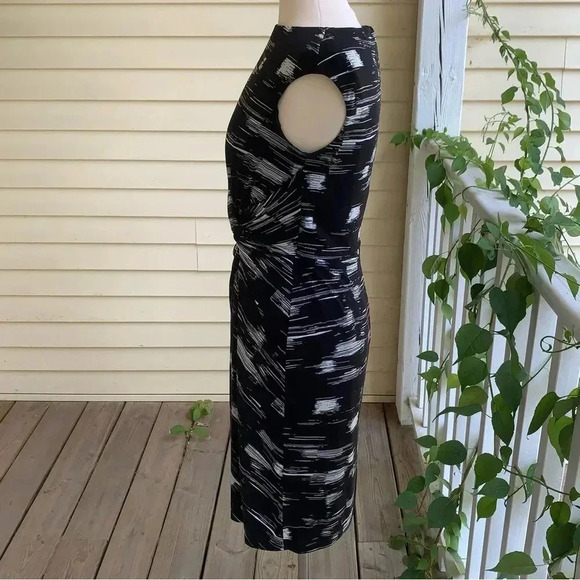 Lauren Ralph Lauren Scuba Knit Faux Wrap Dress 10 Black White Ruched Poly Money - Picture 5 of 10